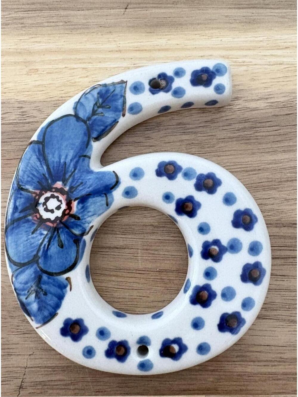 Polish Pottery Ceramic Blue House Number Six 4 X 3 Ceramika Artystyczna
